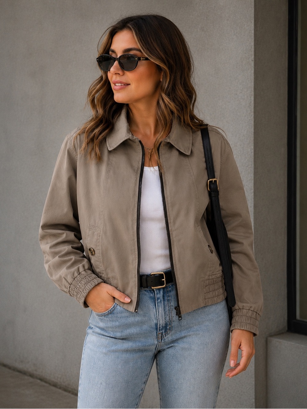 Zara Taupe Bomber Jacket